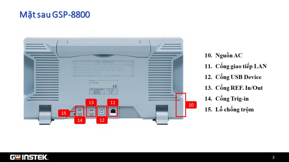 Giao diện mặt sau máy phân tích phổ GSP-8800