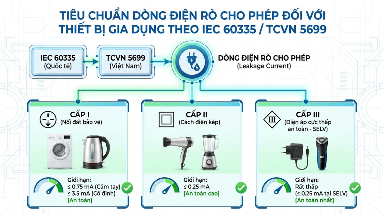 Tiêu chuẩn dòng rò cho phép với Thiết bị gia dụng theo IEC 60335 / TCVN 5699