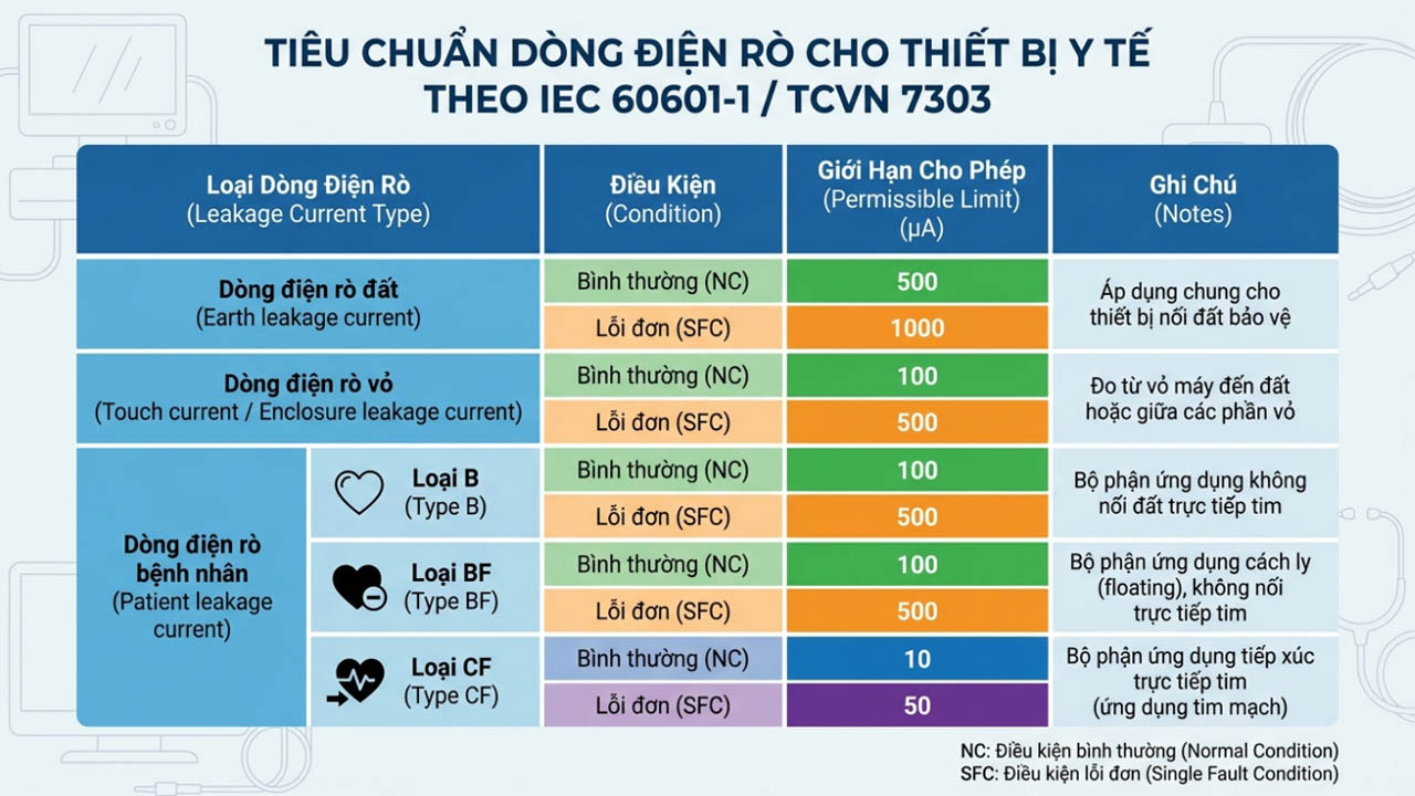 Tiêu chuẩn dòng rò cho Thiết bị y tế theo IEC 60601-1 / TCVN 7303