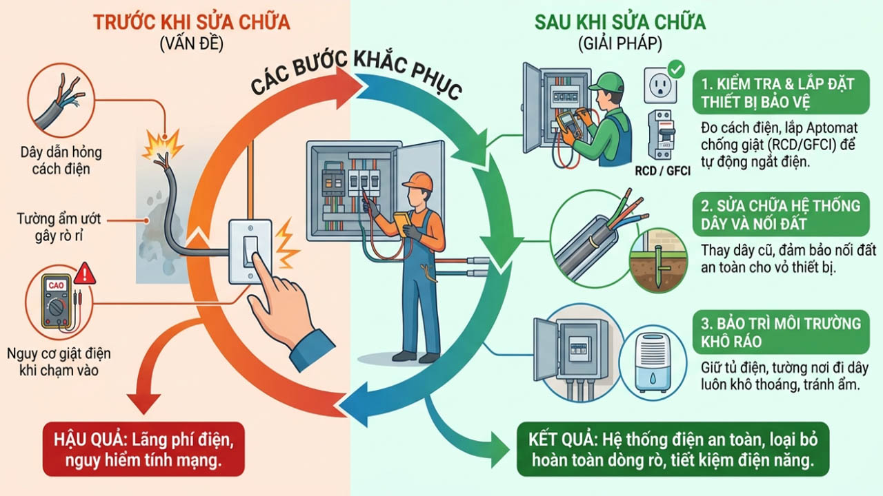 Trước và sau khi xử lý rò điện